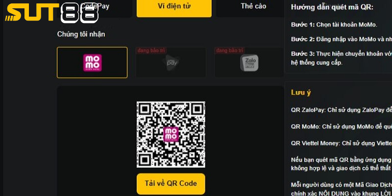 Sử dụng ví điện tử nạp tiền SUT88 Sử dụng ví điện tử nạp tiền SUT88